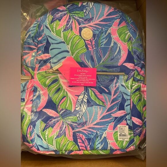 NWT Lilly Pulitzer Printed Sport Backpack Blue Grotto Beleaf In Yourself Pattern - Picture 3 of 3
